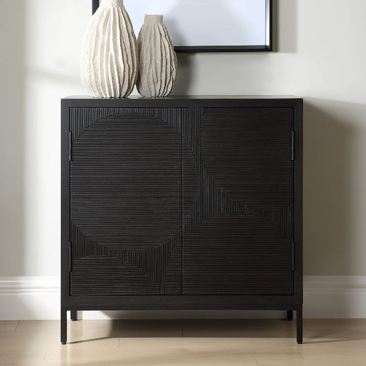 Modern European furniture - Black Circle Patterned 2-Door Cabinet - www.oroa.com