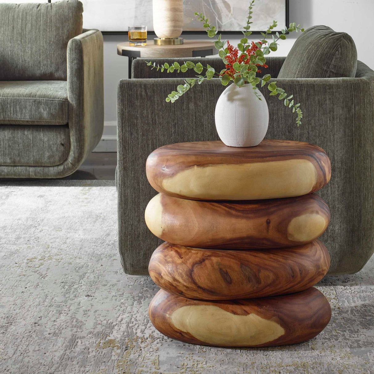Modern European furniture - Stacked Suar Wood End Table - www.oroa.com