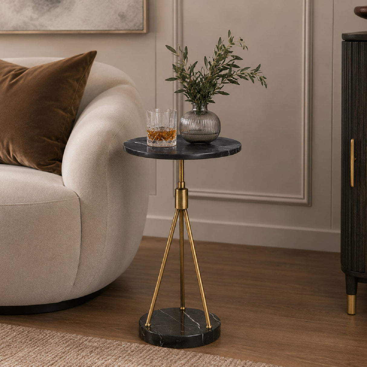 Modern European furniture - Black Marble Tripod Accent Table - www.oroa.com