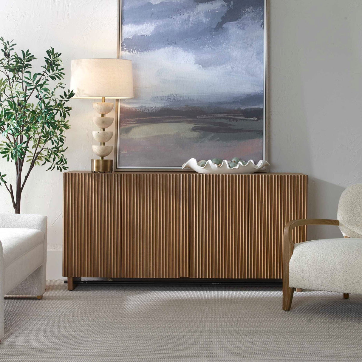 Fluted Wood 4-Door Cabinet by Uttermost Kellem, alternate view 2