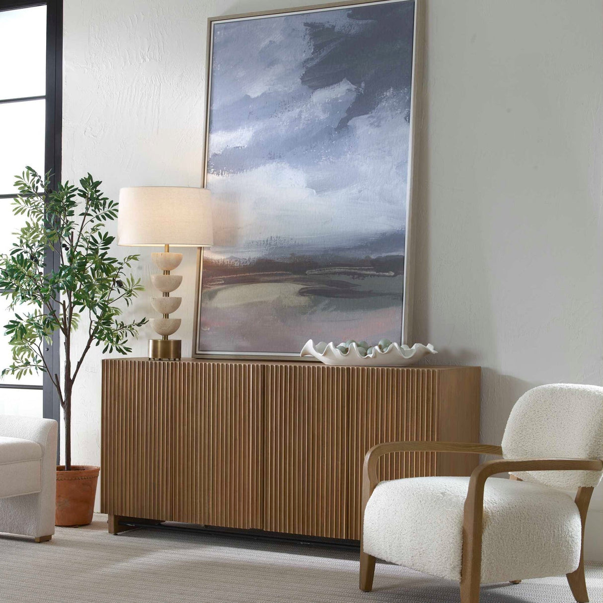 Fluted Wood 4-Door Cabinet by Uttermost Kellem, alternate view 9
