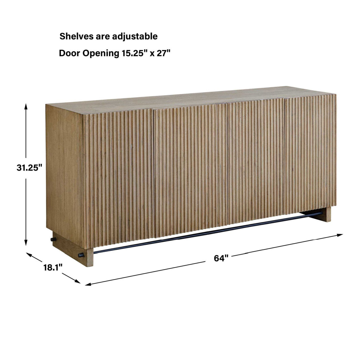 Fluted Wood 4-Door Cabinet by Uttermost Kellem, alternate view 10