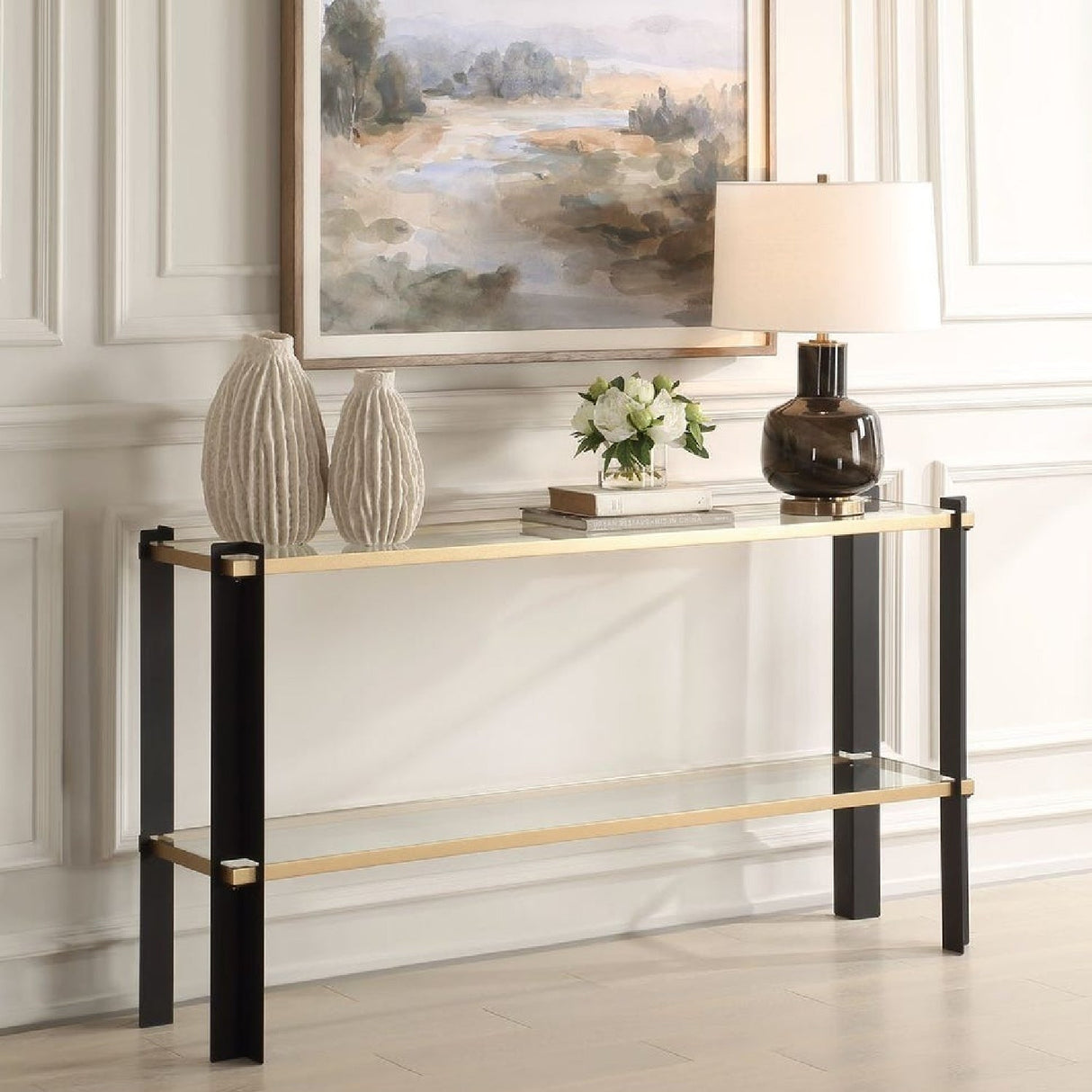 Modern European furniture - Iron Framed Glass Console Table - www.oroa.com