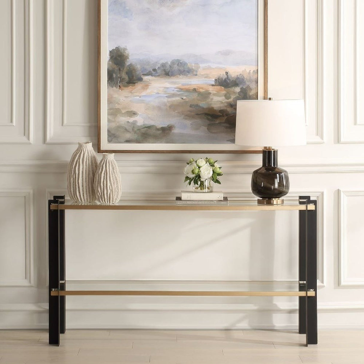 Modern European furniture - Iron Framed Glass Console Table - www.oroa.com