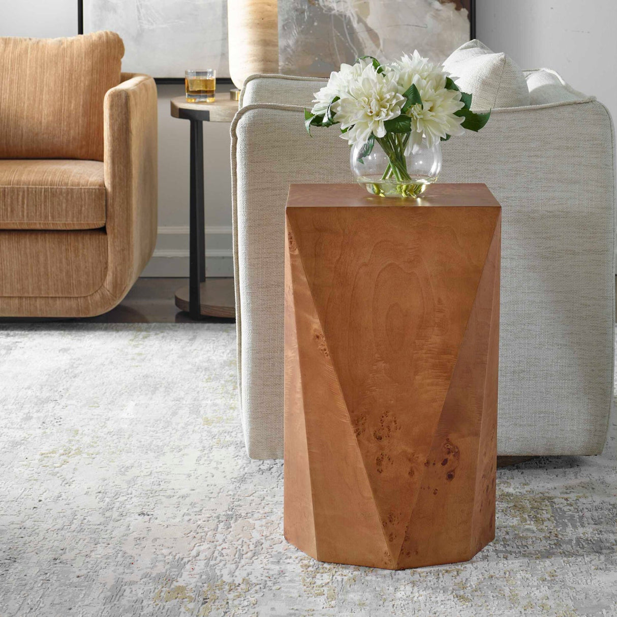 Modern European furniture - Faceted Poplar Burl Accent Table - www.oroa.com