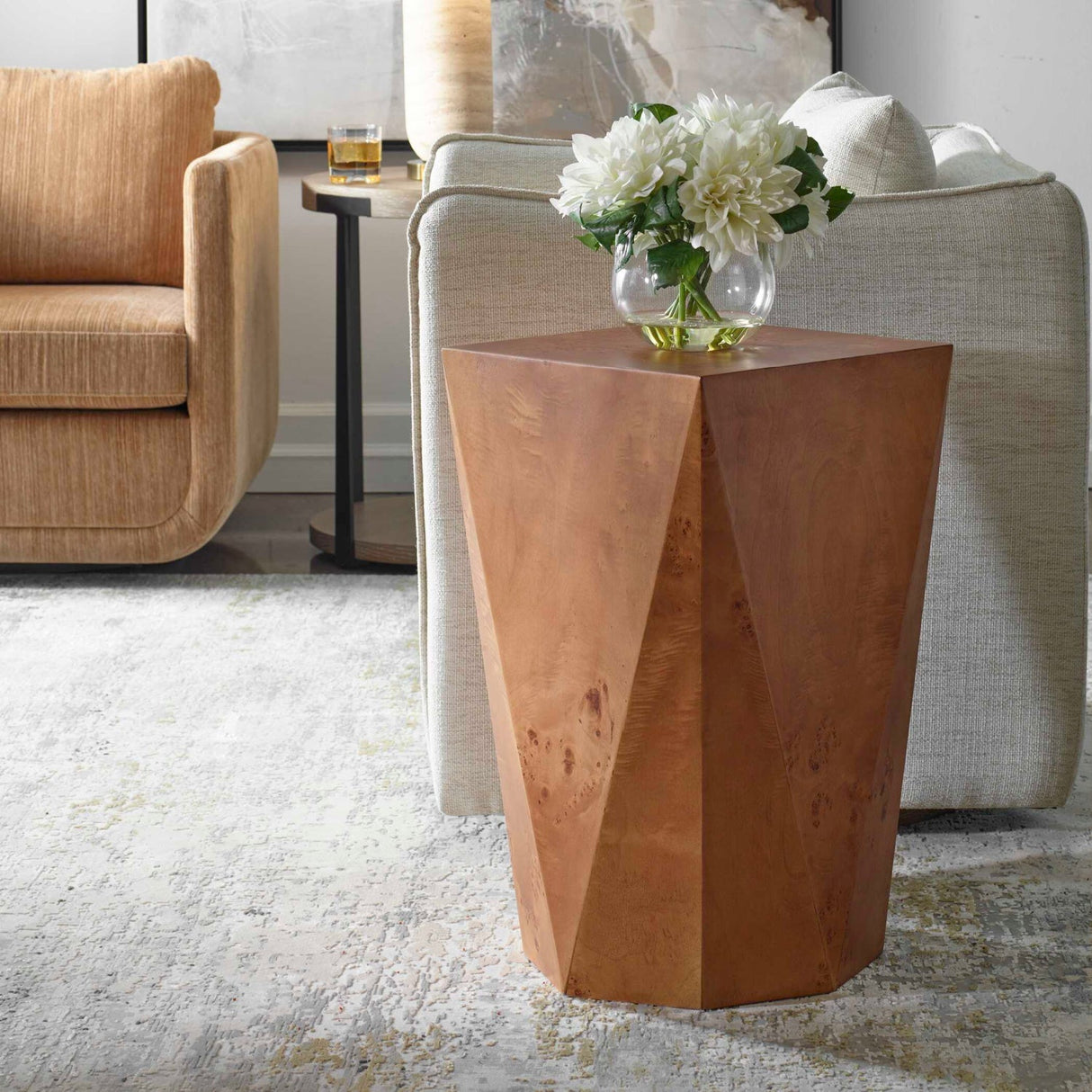 Modern European furniture - Faceted Poplar Burl Accent Table - www.oroa.com