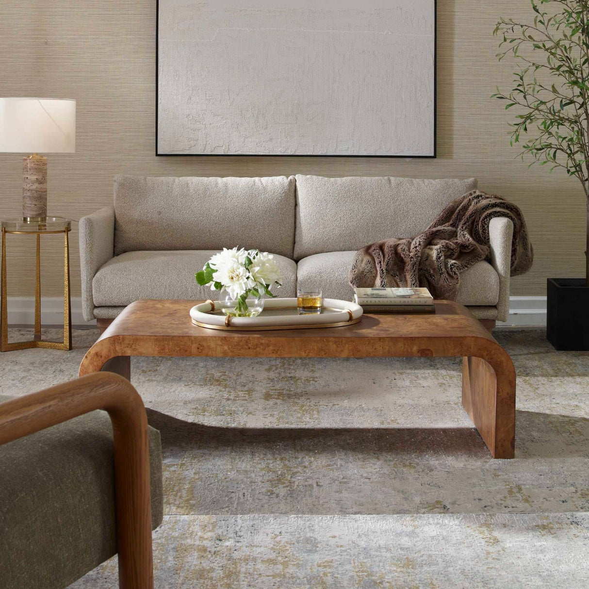Burl Veneer Curved Coffee Table by Uttermost Carraway, alternate view 2