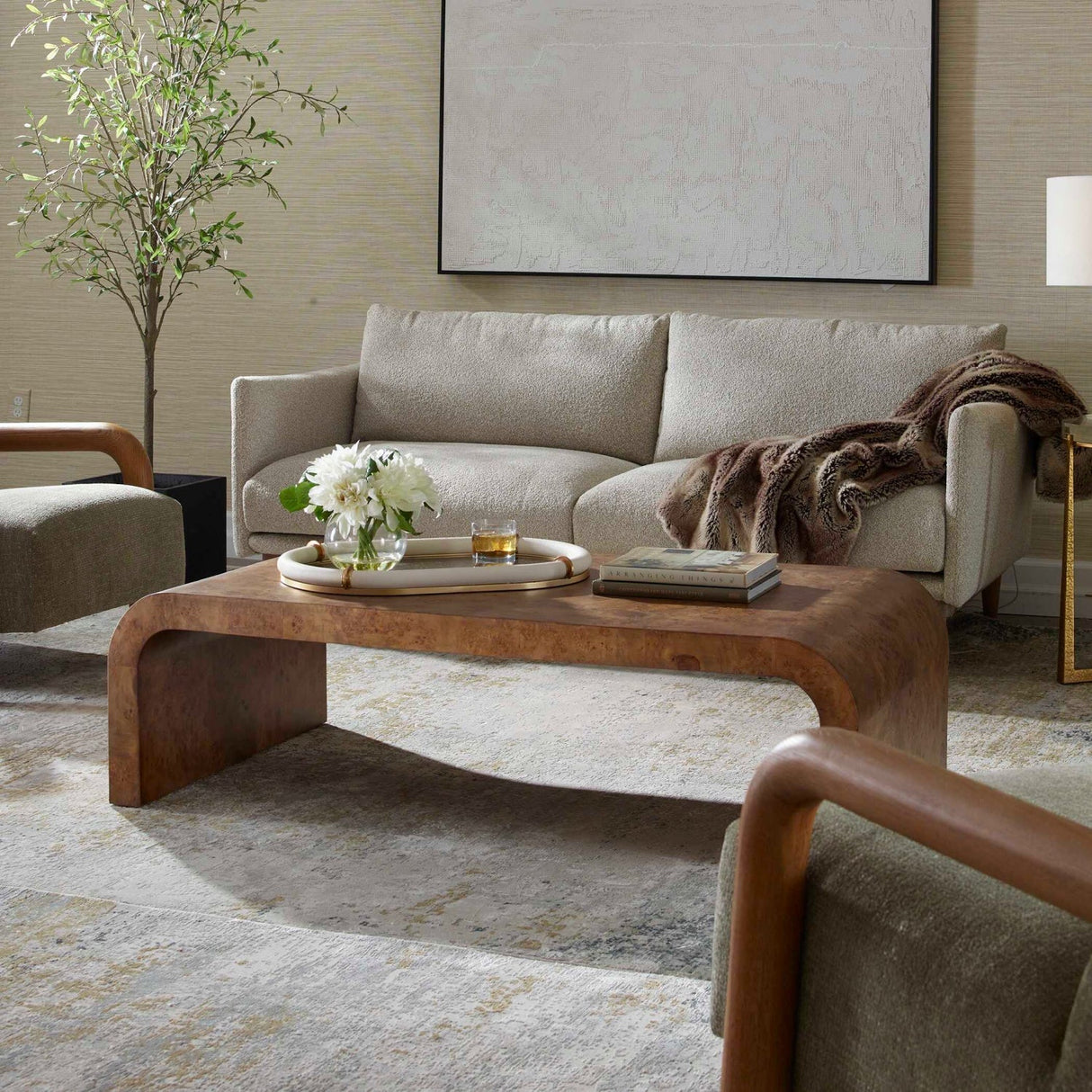 Burl Veneer Curved Coffee Table by Uttermost Carraway, alternate view 6