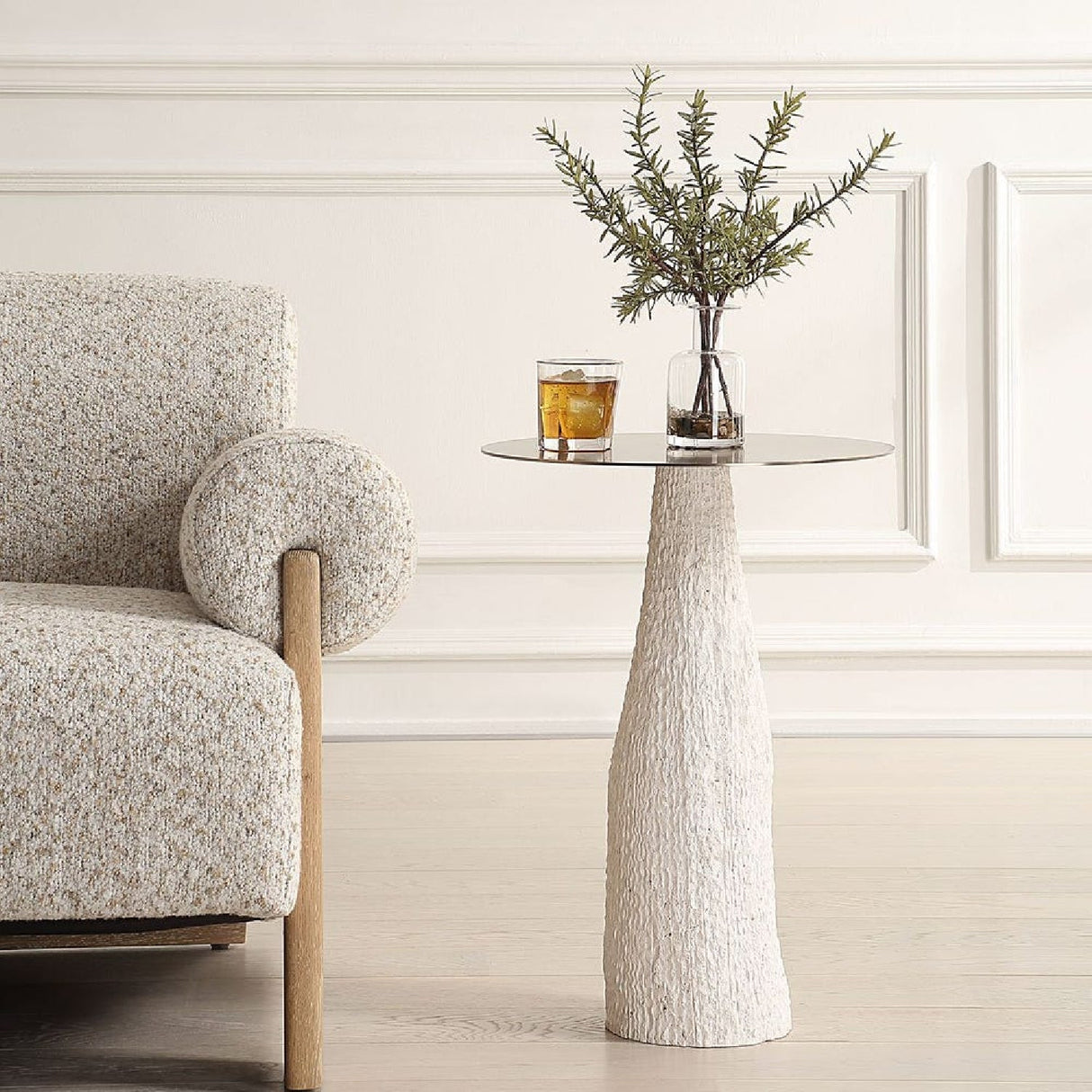 Modern European furniture - White Cast Stone Accent Table - www.oroa.com