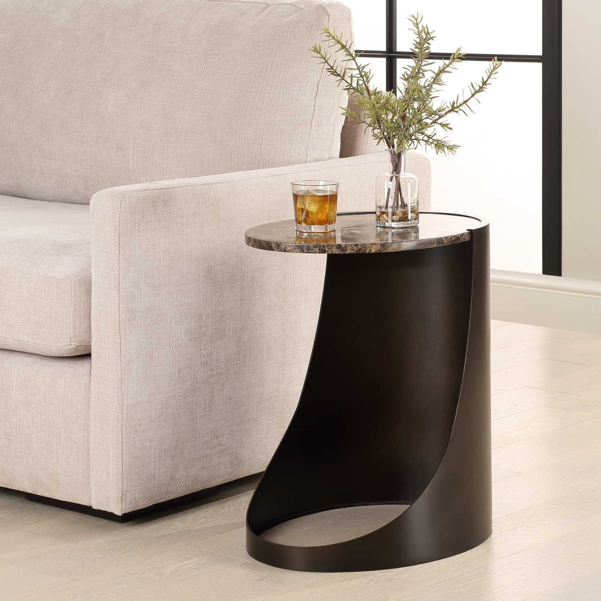 Modern European furniture - Brown Marble Round Sie Table - www.oroa.com