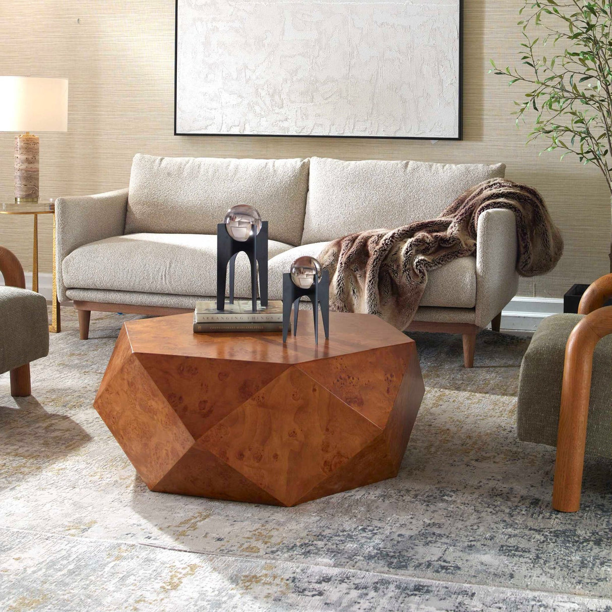 Modern European furniture - Poplar Burl Geometric Coffee Table - www.oroa.com