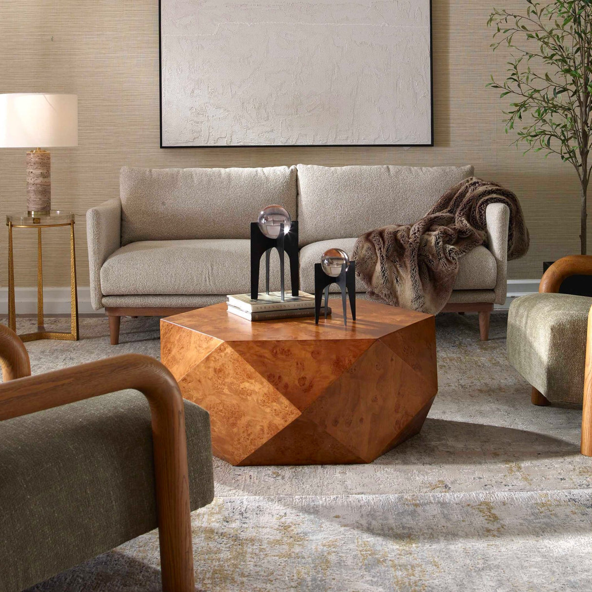 Modern European furniture - Poplar Burl Geometric Coffee Table - www.oroa.com