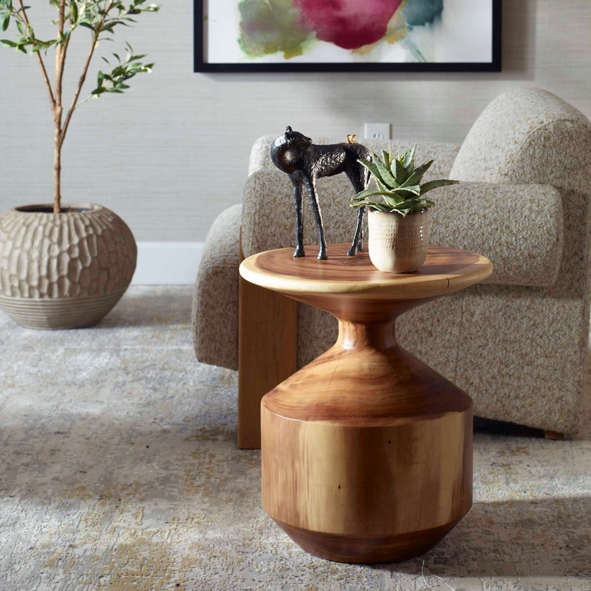 Modern European furniture - Suar Wood Hourglass Accent Table - www.oroa.com