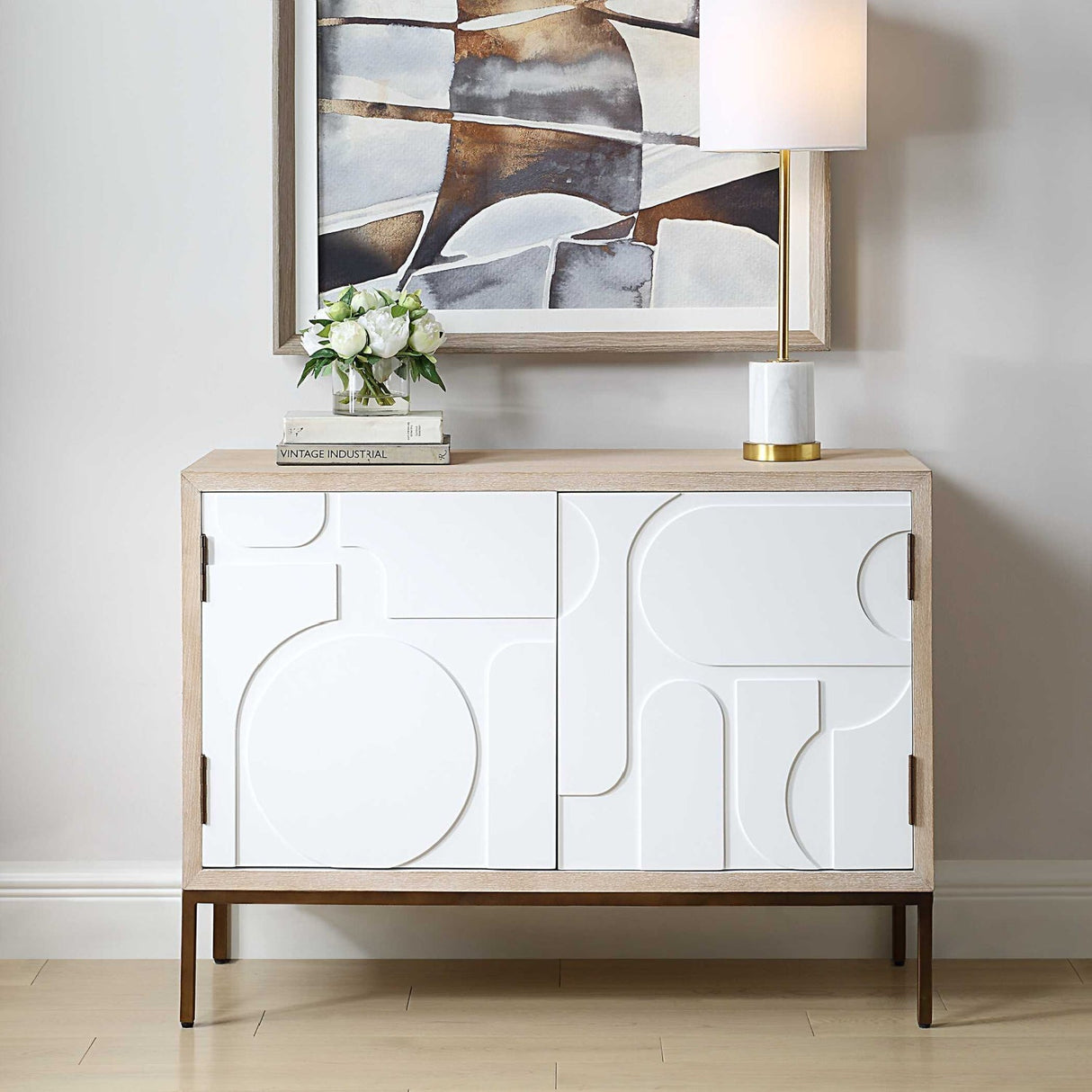 Cream Geometric 2-Door Cabinet by Uttermost Weimar, alternate view 2