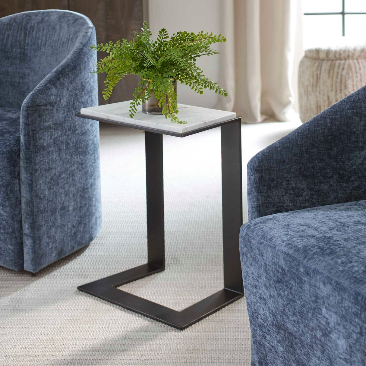 Modern European furniture - White Marble Cantilevered Accent Table - www.oroa.com