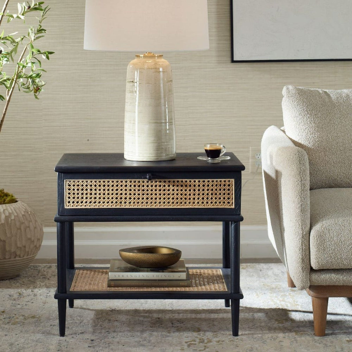 Modern European furniture - Rattan Cane 1-Drawer Side Table - www.oroa.com