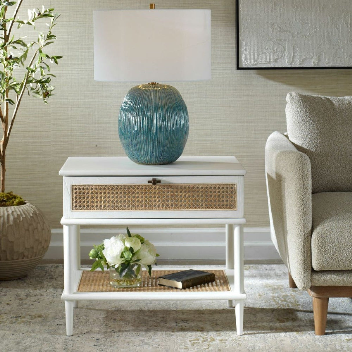 Modern European furniture - Rattan Cane 1-Drawer Side Table - www.oroa.com