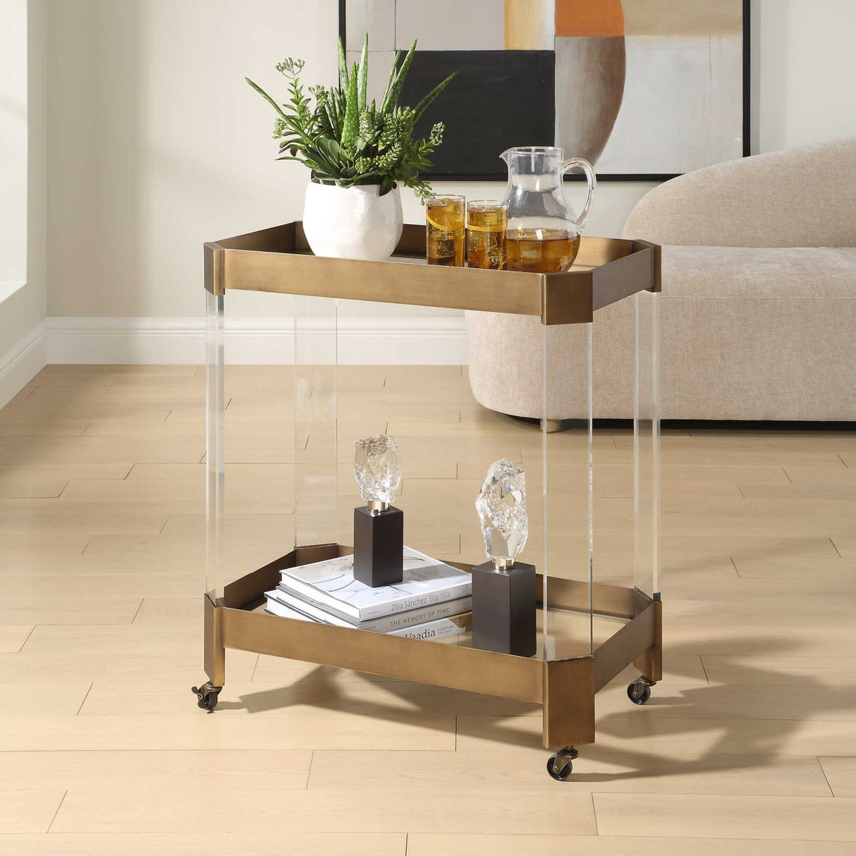Modern European furniture - Bronze Framed Bar Cart - www.oroa.com