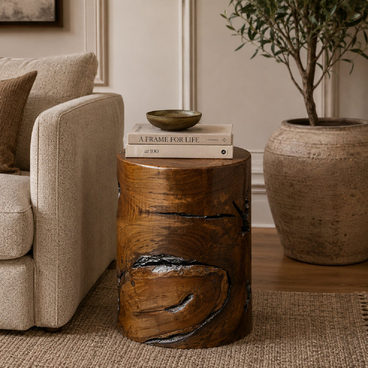 Modern European furniture - Spalted Teak Accent Stool - www.oroa.com