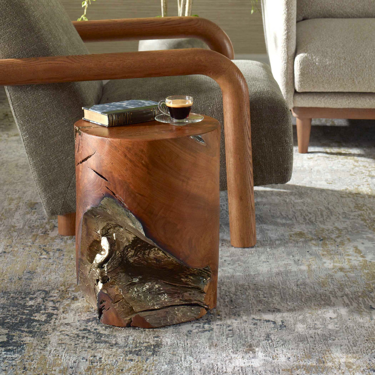 Modern European furniture - Spalted Teak Accent Stool - www.oroa.com