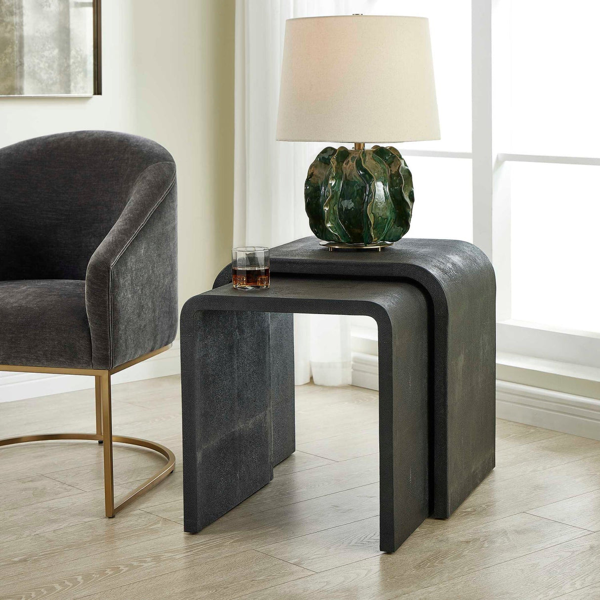 Gray Shagreen Nesting Side Tables (2) by Uttermost Interpose, alternate view 2