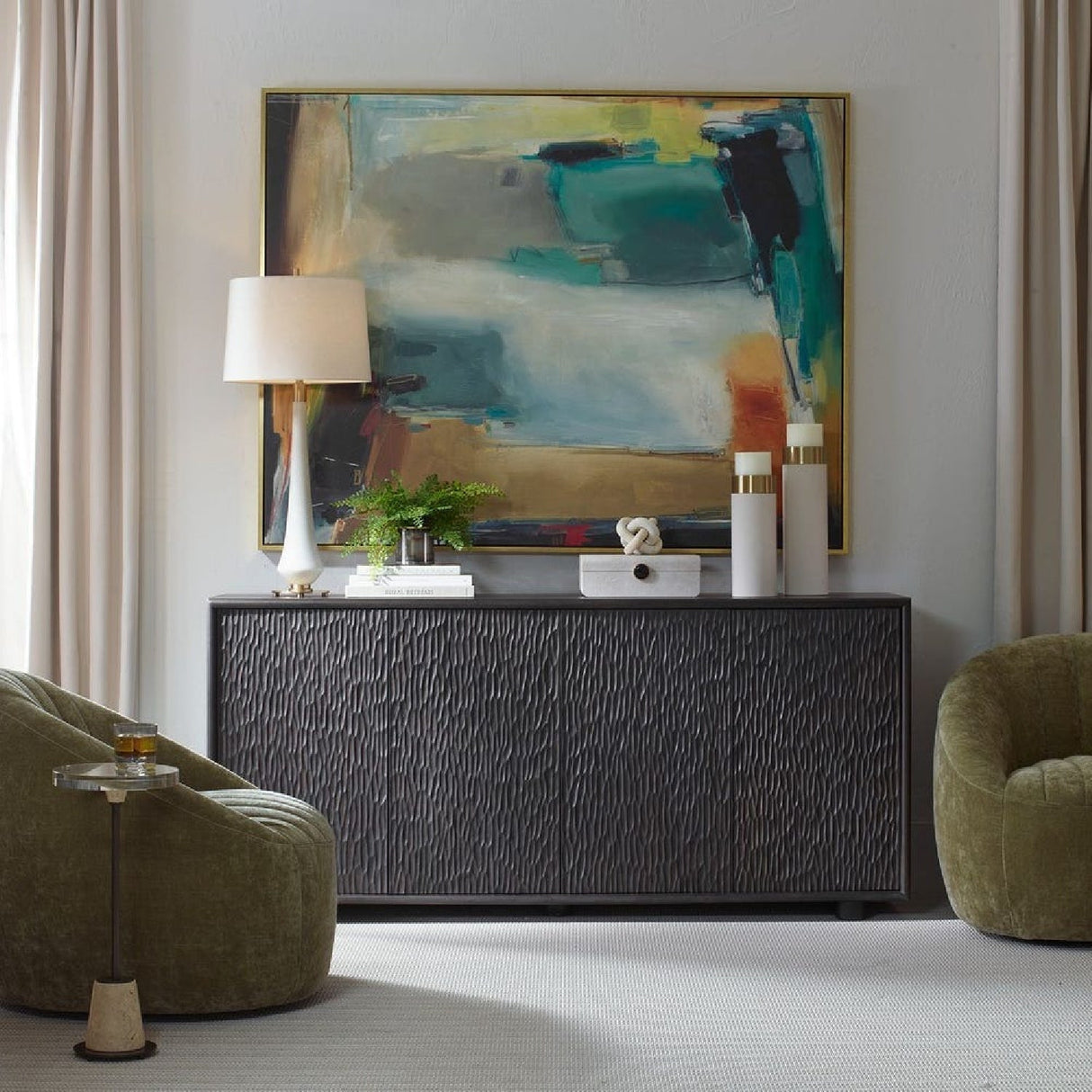 Black Chiseled 4-Door Cabinet by Uttermost Stevenson, alternate view 2