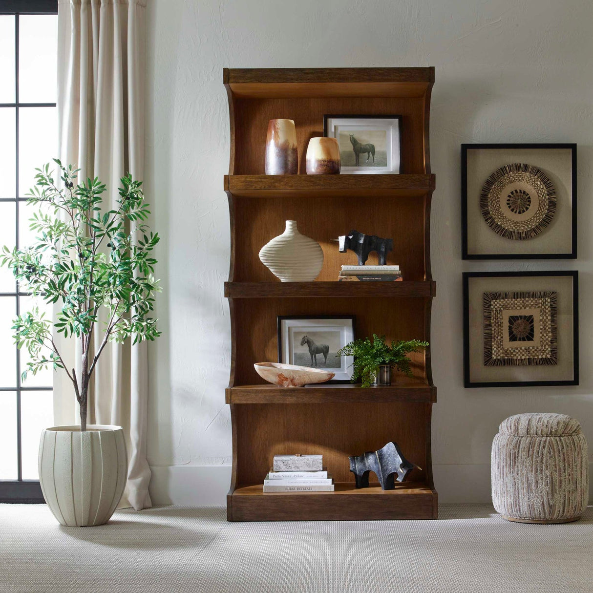 Modern European furniture - Arched Mindi Wood Bookshelf - www.oroa.com