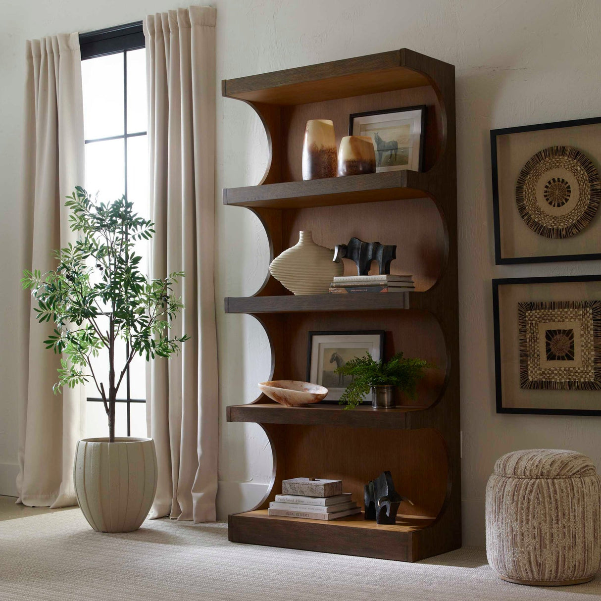 Modern European furniture - Arched Mindi Wood Bookshelf - www.oroa.com