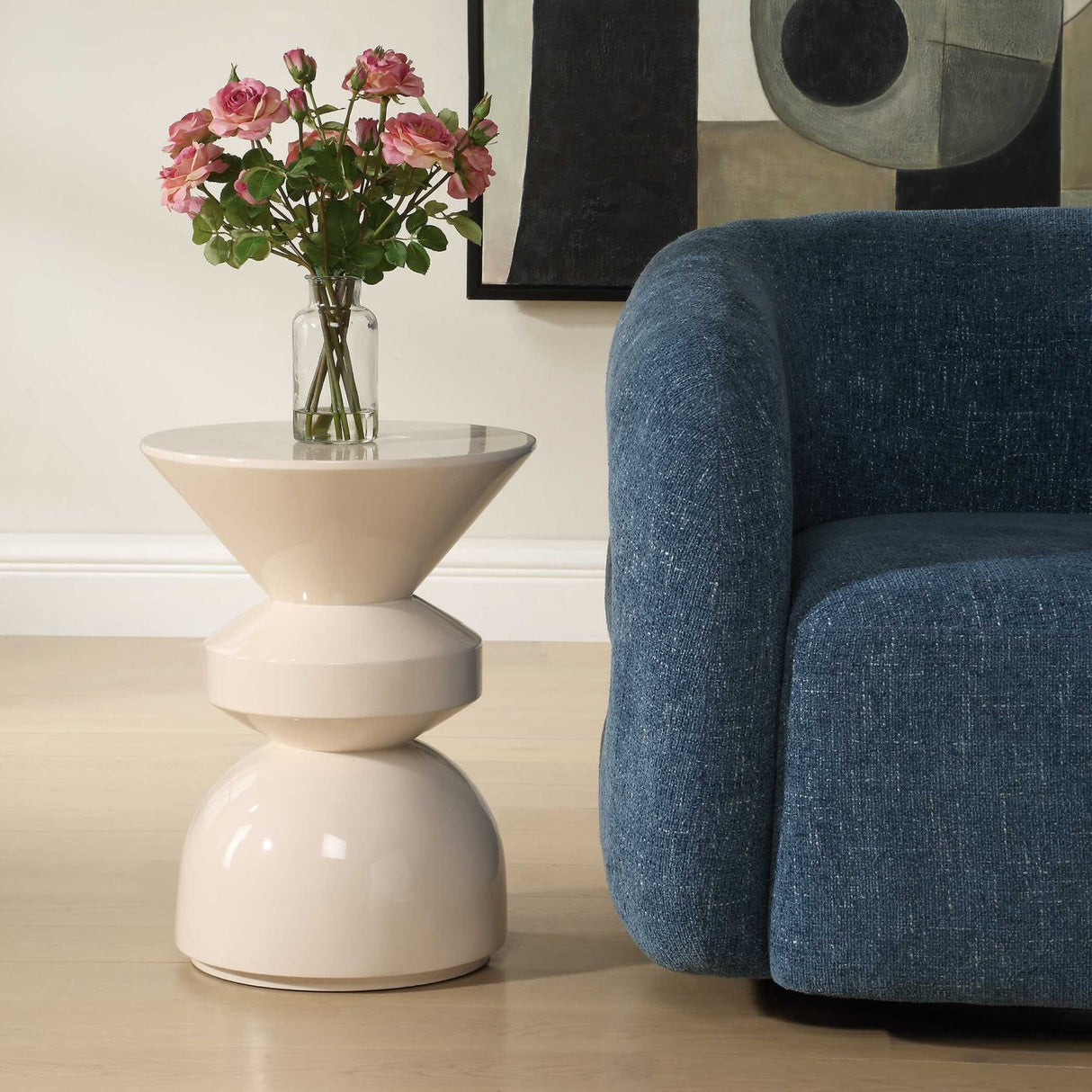 Modern European furniture - High-Gloss Cream Accent Table - www.oroa.com