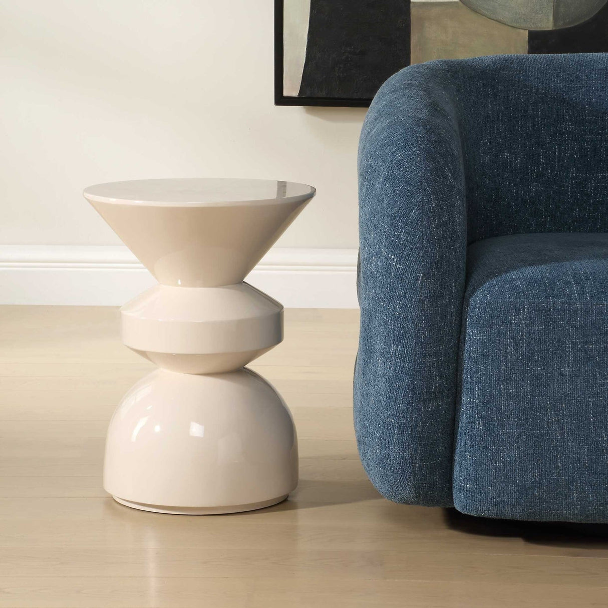 Modern European furniture - High-Gloss Cream Accent Table - www.oroa.com