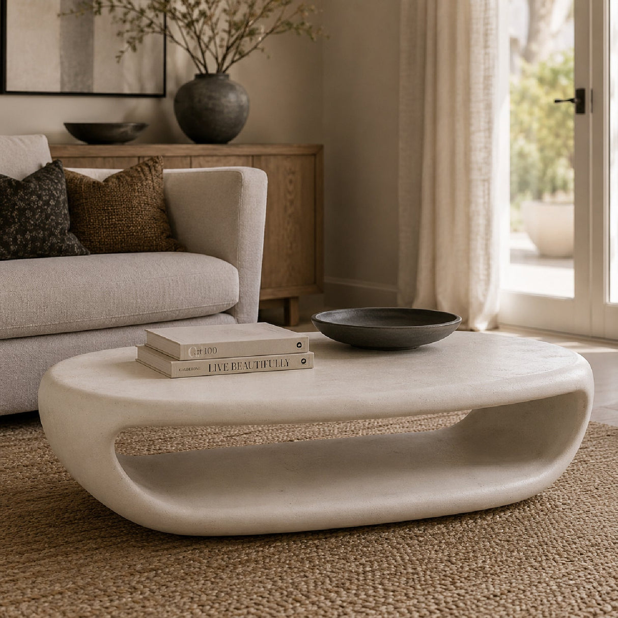 White Concrete Indoor/Outdoor Coffee Table by Uttermost Leyton, alternate view 7