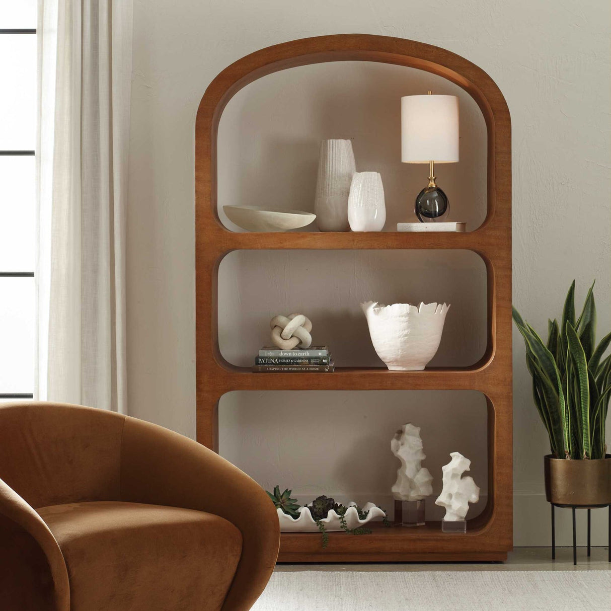 Modern European furniture - Arched Natural Wood Bookcase - www.oroa.com