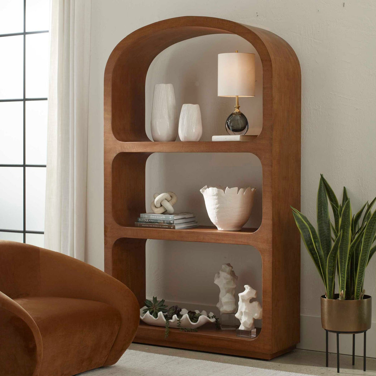 Modern European furniture - Arched Natural Wood Bookcase - www.oroa.com