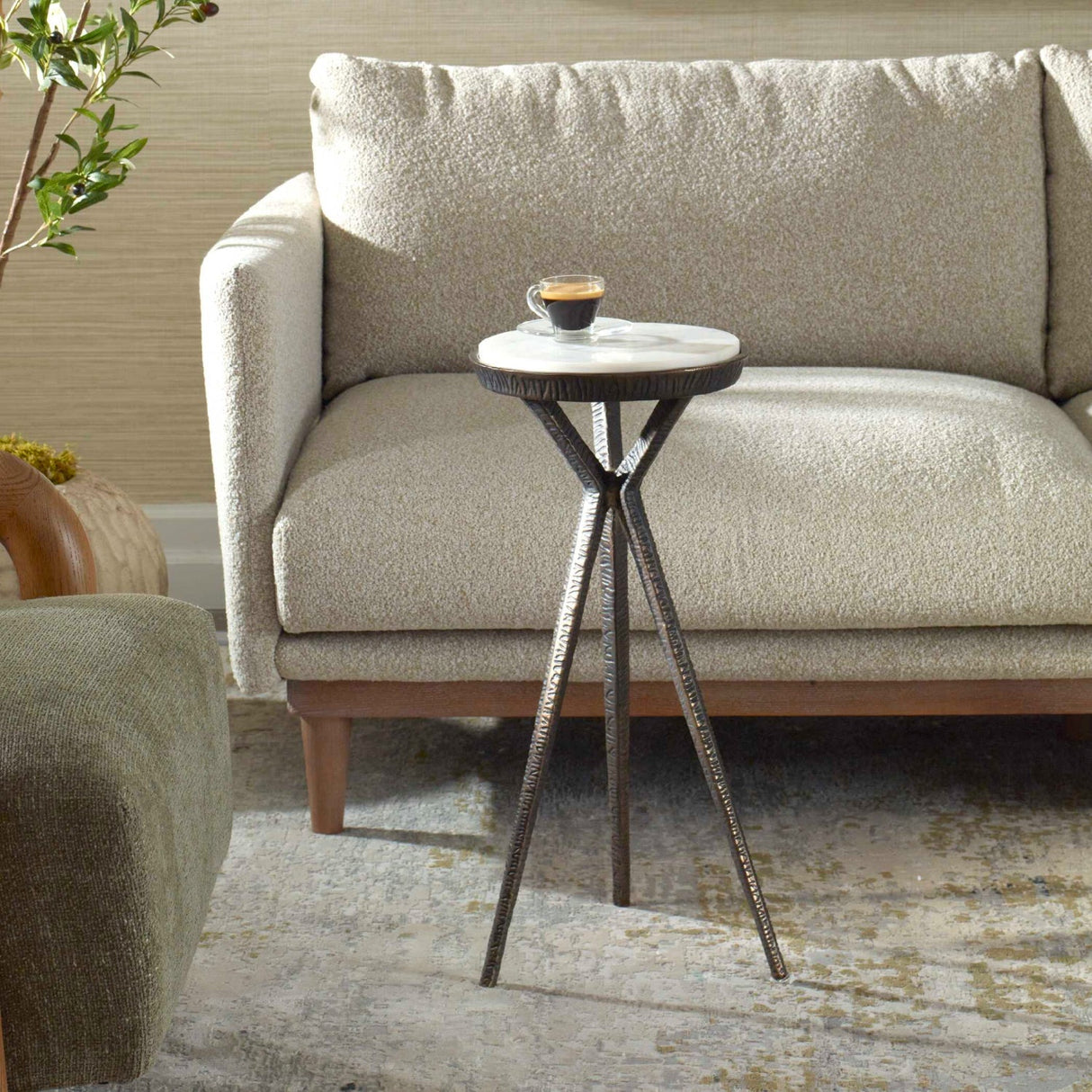 Modern European furniture - Chiseled Bronze Tripod Accent Table - www.oroa.com