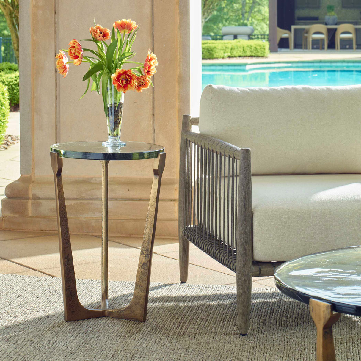 Round Glass Indoor/Outdoor Accent Table | Oroa.com