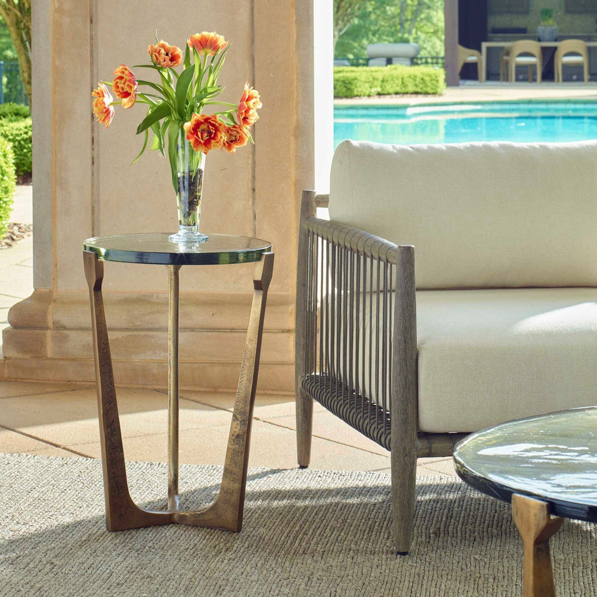 Round Glass Indoor/Outdoor Accent Table by Uttermost Bohdi, alternate view 2