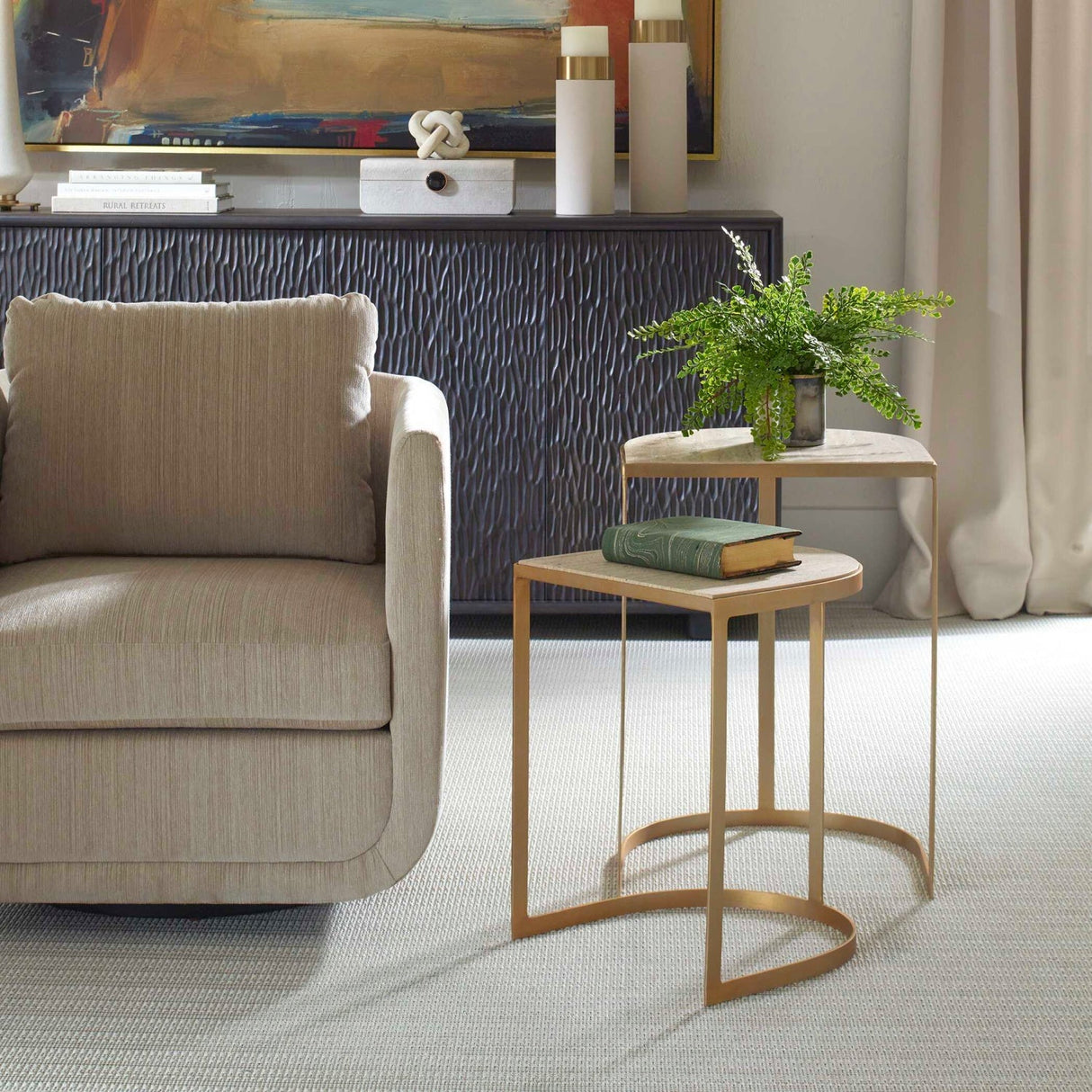 Gold Framed Travertine Nesting Table by Uttermost Lindon, alternate view 2