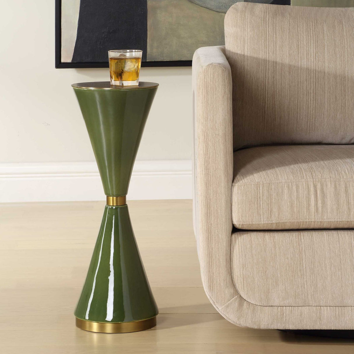 Green Ceramic Hourglass Drink Table by Uttermost Ronde, alternate view 2