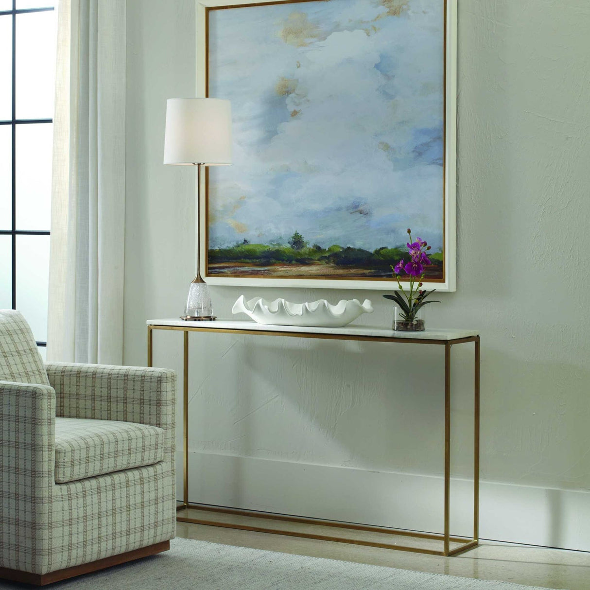 White Marble Minimalist Console Table by Uttermost Redmond, alternate view 2