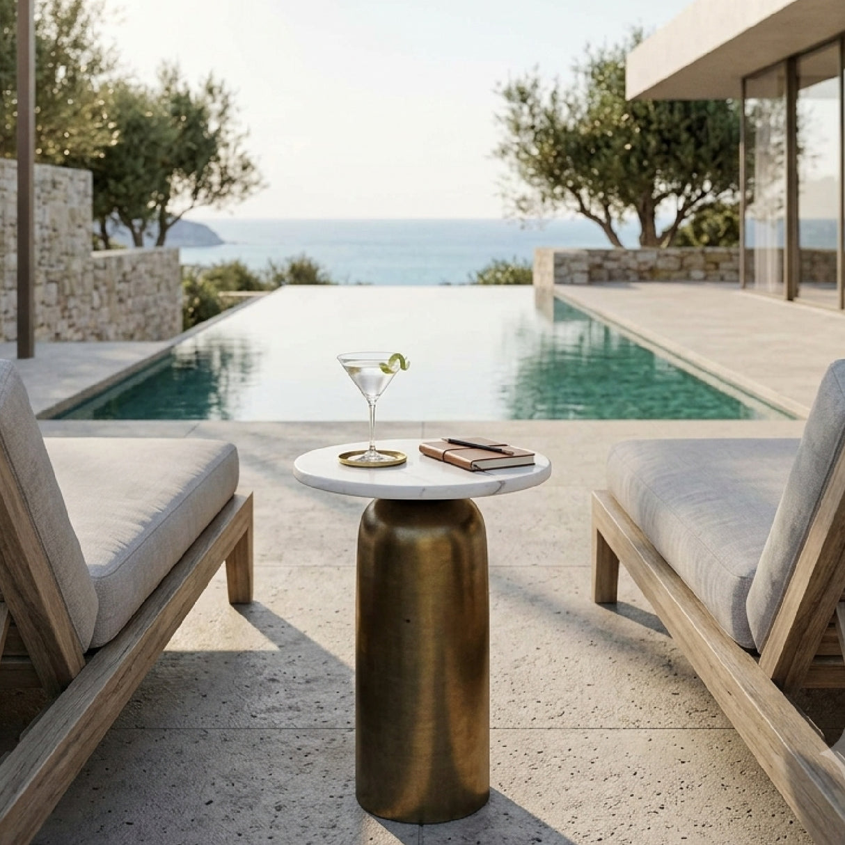 Modern European furniture - Antique Brass Indoor/Outdoor Marble Drink Table - www.oroa.com