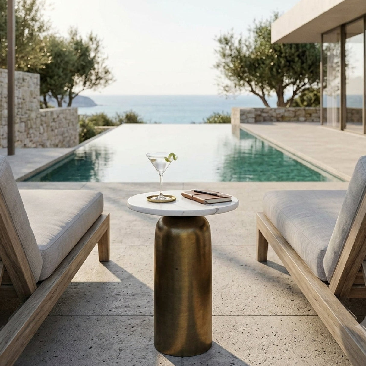 Antique Brass Indoor/Outdoor Marble Side Table by Uttermost Reiss, alternate view 6