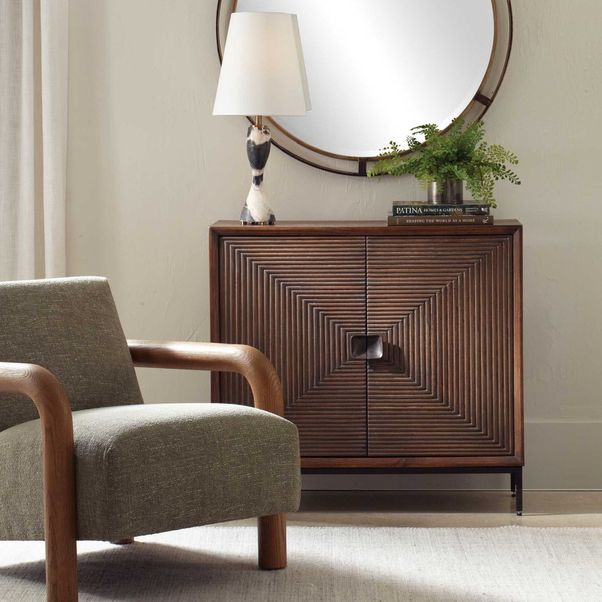 Modern European furniture - Carved Mindi Wood 2-Door Cabinet - www.oroa.com