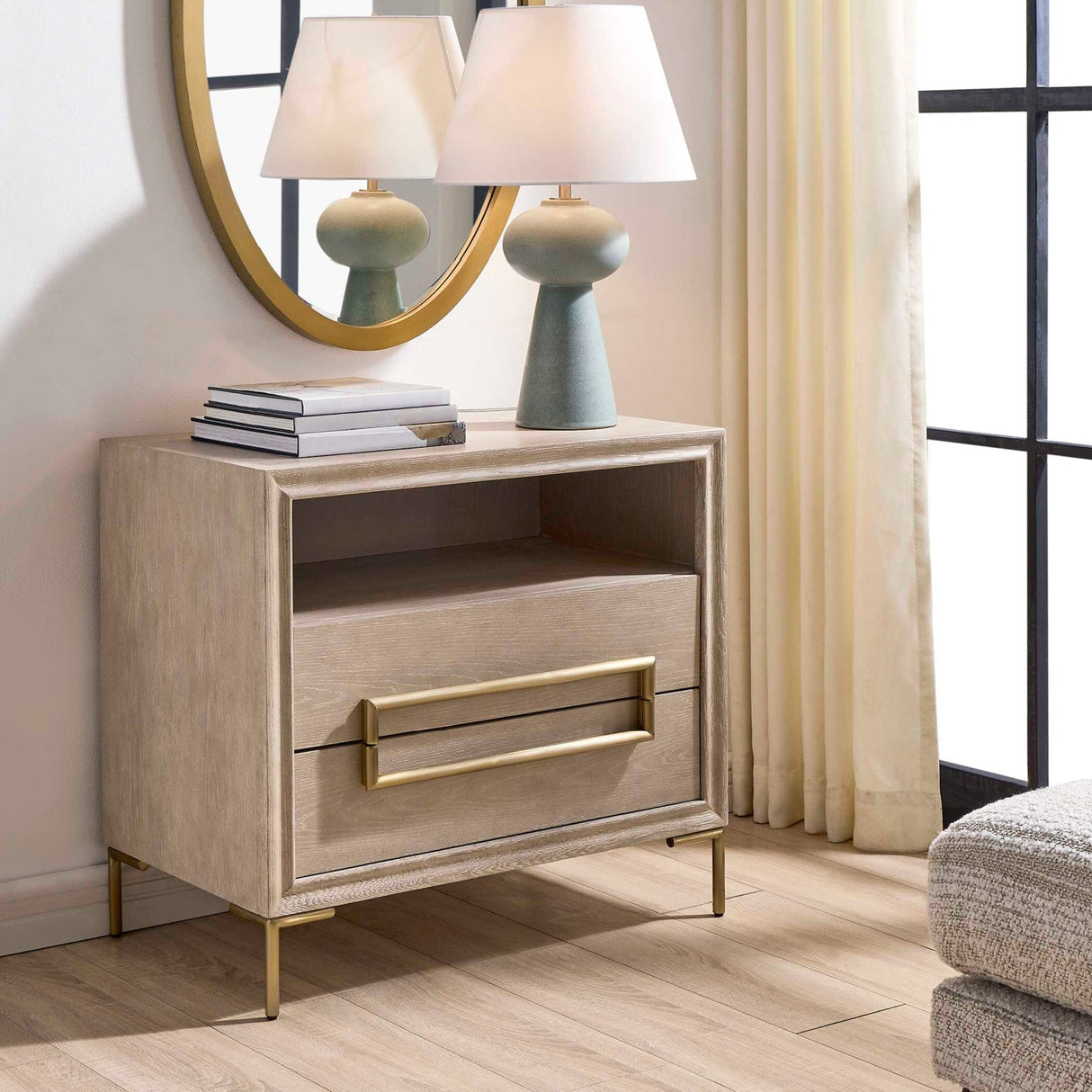 Light Oak 2-Drawer Side Table by Uttermost Alessia, alternate view 2
