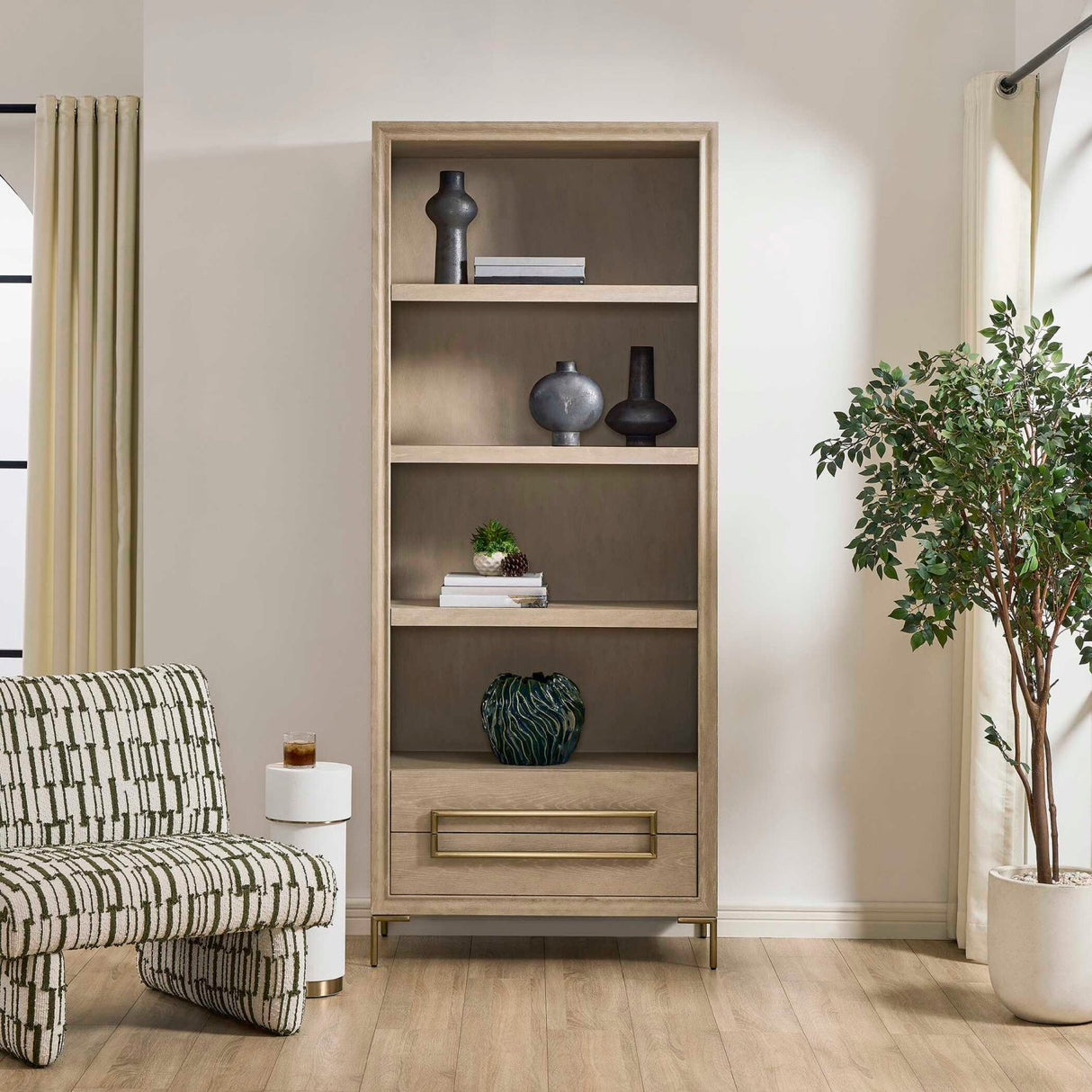 Modern European furniture - Light Oak 2-Drawer Bookshelf - www.oroa.com