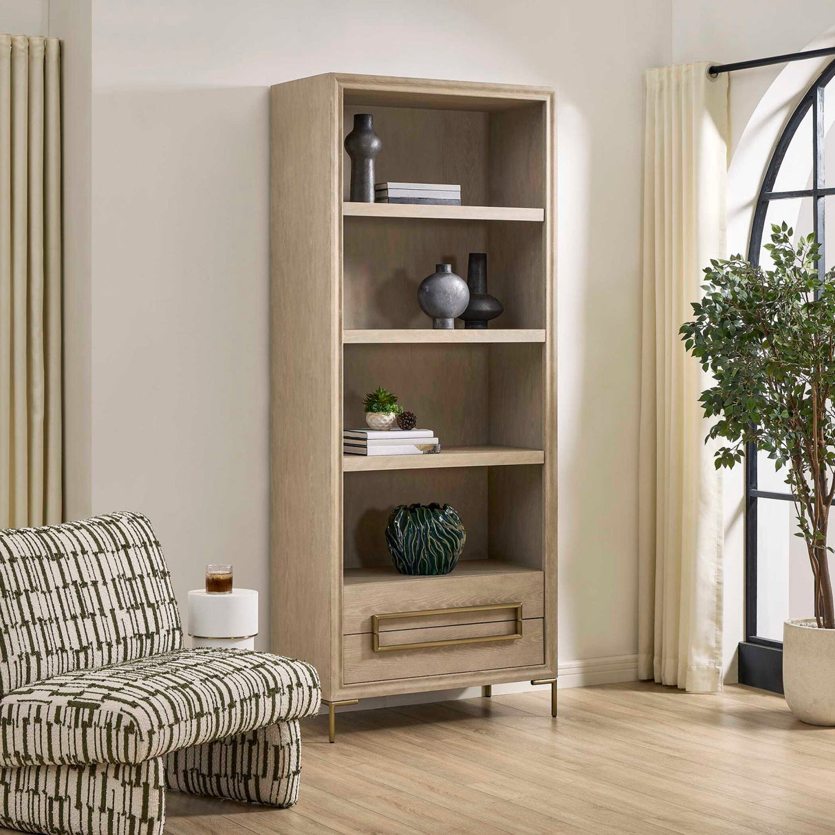 Modern European furniture - Light Oak 2-Drawer Bookshelf - www.oroa.com