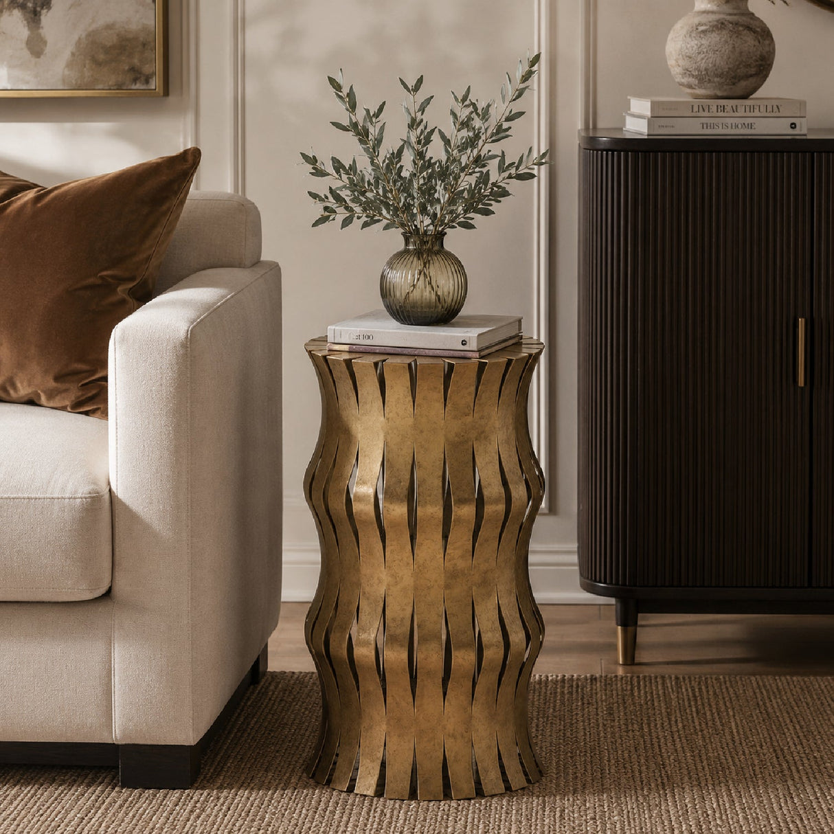Modern European furniture - Aged Gold Wavy Accent Table - www.oroa.com