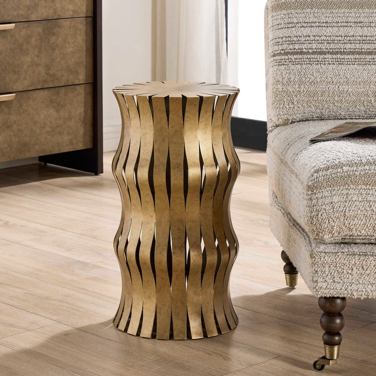 Modern European furniture - Aged Gold Wavy Accent Table - www.oroa.com