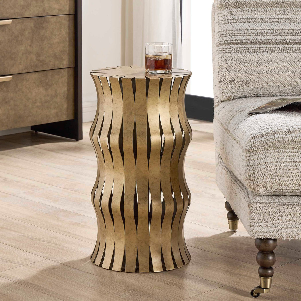 Modern European furniture - Aged Gold Wavy Accent Table - www.oroa.com