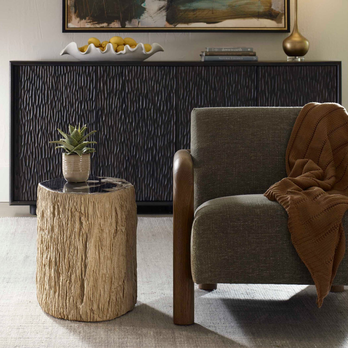 Petrified Wood Indoor/Outdoor Accent Table by Uttermost Arco, alternate view 6
