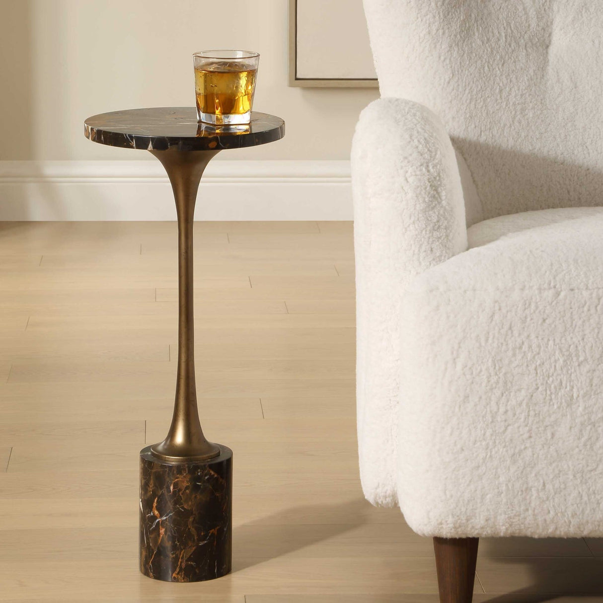 Black Marble Pedestal Drink Table by Uttermost Karnes, alternate view 5